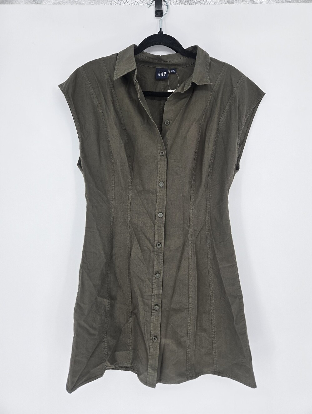 NWT Gap Poplin Seamed Shirtdress Black Moss Green medium shirtdress  button down